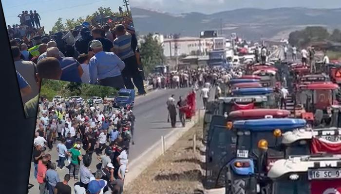 Domates üreticilerinden eylem! Çiftçiler traktörleriyle Bursa-İzmir yolunu trafiği kapattı